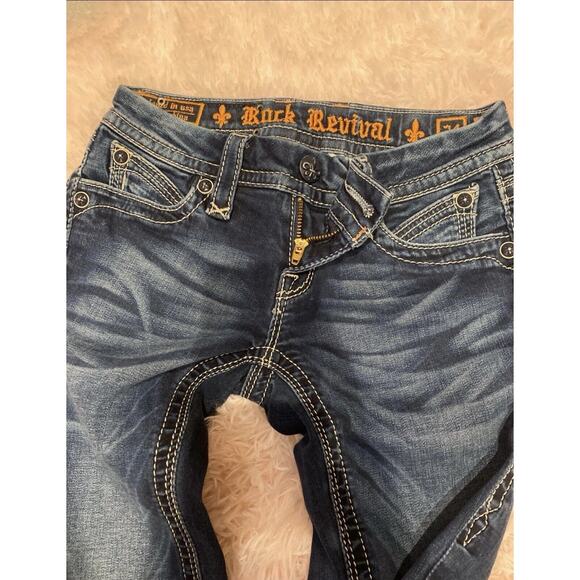 Rock Revival Women's Distressed Pearl Skinny Contrast Stitching Jeans Size 24 - Picture 2 of 4